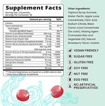 BeLive Biotin Gummies - Skin, Nails & Hair Vitamins with A, C, D, E, B12, Zinc, Folate & Inositol, Biotin Supplement for Anti-Aging, Energy & Collagen Boost, Multivitamin Gummies - Strawberry | 3-Pack