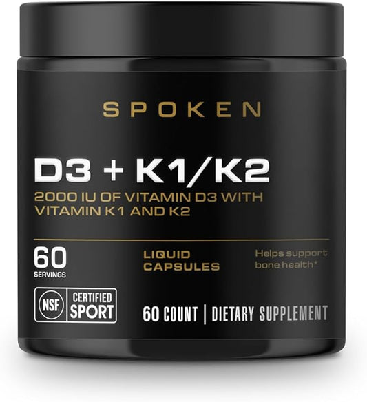 Vitamin D3 with K1 and K2, Supports Strong Bones and Muscles, 60 Day Supply