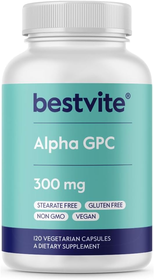 BESTVITE Alpha GPC Choline 600mg Per Serving (120 Veggie Capsules) - No Stearates - Vegan - Non GMO - Gluten Free