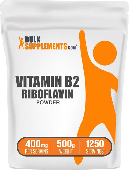BulkSupplements.com Riboflavin Powder - as Vitamin B2, Vitamin B2 Supplement - Riboflavin 400mg, B Vitamins for Wellness, Gluten Free, 400mg per Serving, 500g (1.1 lbs) (Pack of 1)