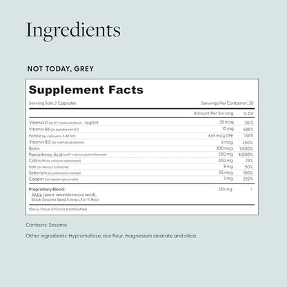 Not Today, Grey Daily Hair Supplement | Slows Grey Hair Growth & Repigment | Promotes Healthier, Thicker Hair | Biotin, B +D Vitamins & Proprietary Complex | Vegan & Gluten Free (1 Month Supply)