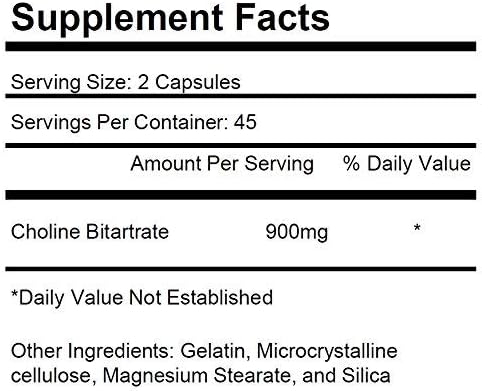 2 Bottles Choline Bitartrate 900mg Per Serving 180 Total Capsules KRK Supplements