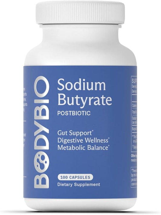 BodyBio Butyrate - Postbiotic for Gut Health, Digestive Support, Bloat, Gas & Constipation Relief, Leaky Gut Repair - Sodium + Butyric Acid Supplement for GI Wellness