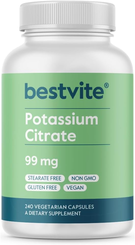 BESTVITE Filler-Free Potassium Citrate 99mg (240 Vegetarian Capsules) - No Stearates - No Fillers - Vegan - Gluten Free - Non GMO - Essential Mineral for Electrolyte Balance*