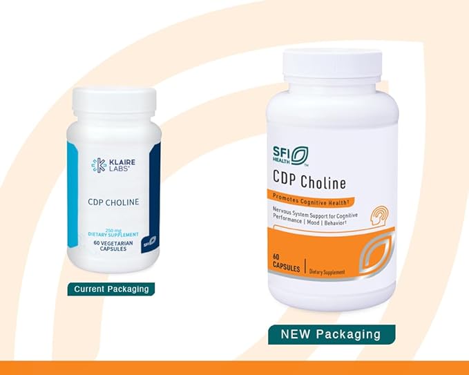 Klaire Labs SFI Health CDP Choline 250mg - Soy-Free Choline Supplements - Cognizin Citicoline to Help Support Memory, Focus & Attention - Bioavailable Active Form, Hypoallergenic (60 Capsules)