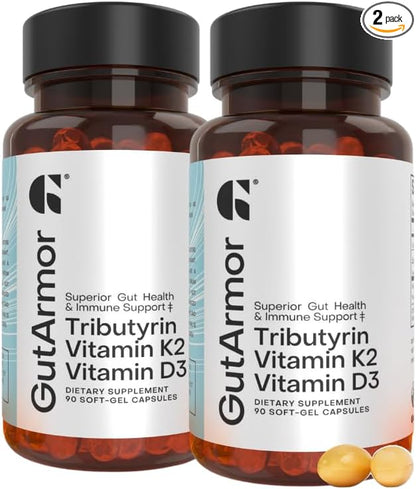 GutArmor Tributyrin Vitamin Complex, 180 Softgels, 350mg Butyrate with D3 3000IU & K2 120mcg, Gut Health Support