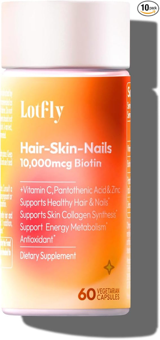 Biotin 10000 mcg with Zinc Vitamin C & Calcium Pantothenate – Supports Healthy Hair Growth, Strong Nails & Glowing Skin for Women & Men | Made in The USA | 60 Vegan Capsules (2 Months Supply)