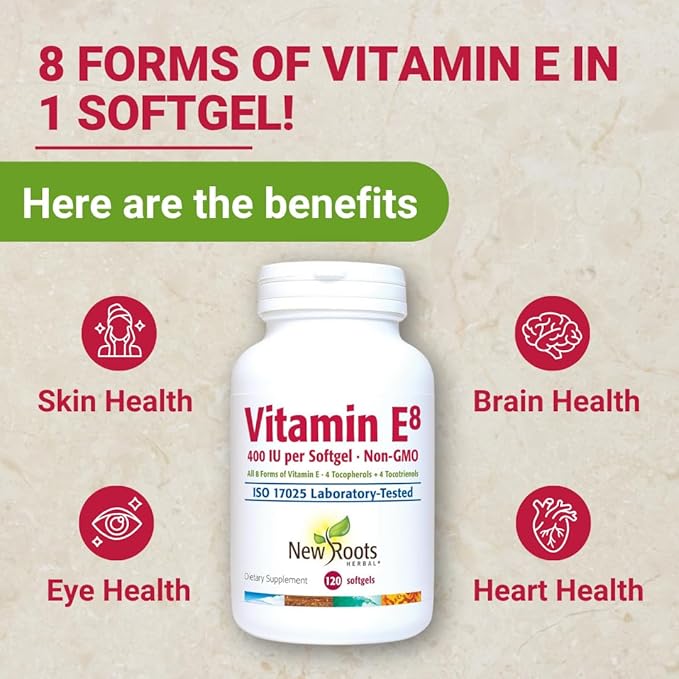 Vitamin E Supplement 400 IU Capsules Organic | All 8 Types of Naturally Sourced Vitamin E for Vision & Brain Support | 4 Tocopherols & 4 Tocotrienols for Men & Women (120 Softgels)