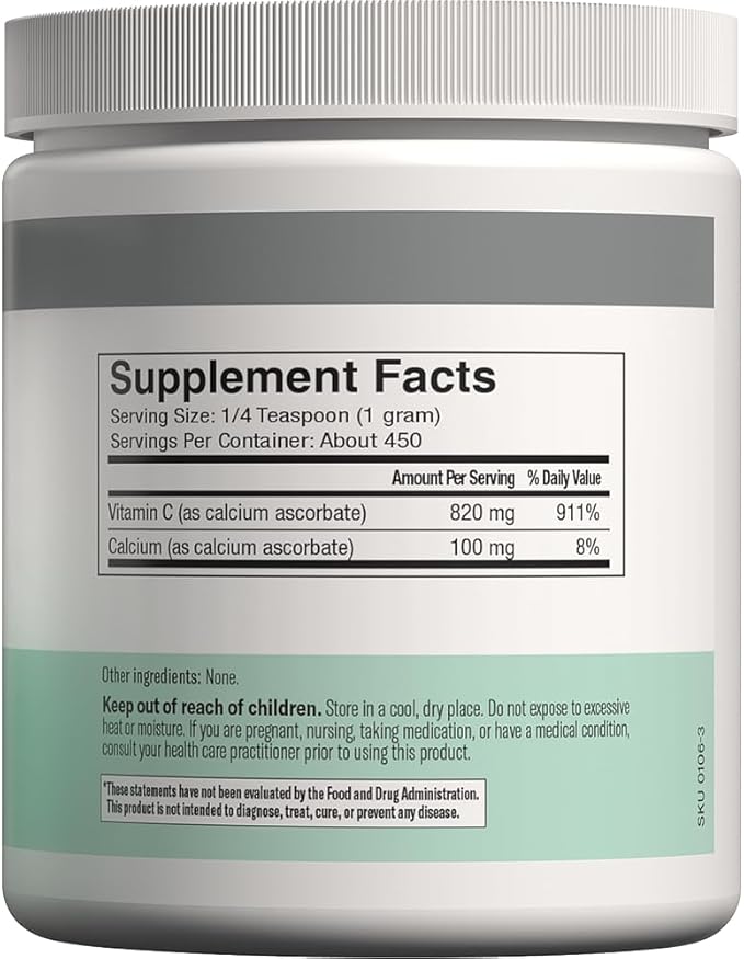 FREEDA Buffered Vitamin C Powder – Gentle on Stomach, Kosher & Vegan, High-Absorption Immune Support, Sugar-Free Calcium Ascorbate Antioxidant Supplement (16 oz)