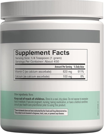 FREEDA Buffered Vitamin C Powder – Gentle on Stomach, Kosher & Vegan, High-Absorption Immune Support, Sugar-Free Calcium Ascorbate Antioxidant Supplement (16 oz)