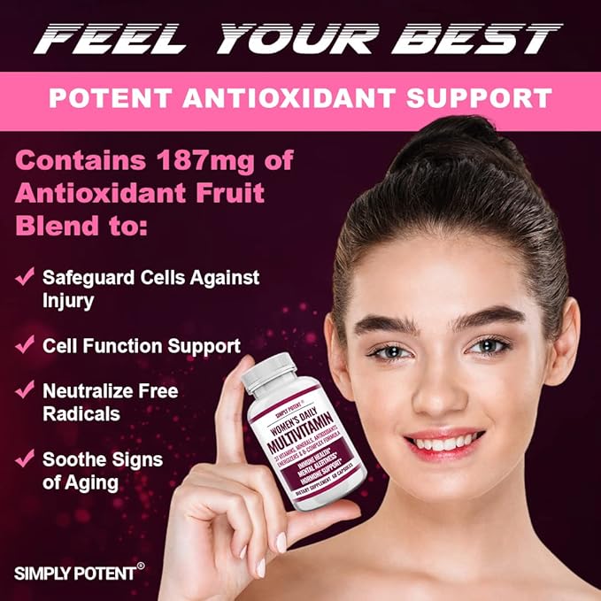 Multivitamin for Women, 37 Multi Vitamins with Minerals, Vitamins A C D E, Biotin, B12, Folate, Zinc, Magnesium, Calcium, Green Tea for Hair, Skin, Nails, Energy, Immune & Hormone Support, 60 Capsules