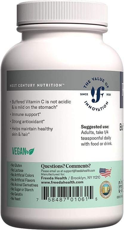 FREEDA Buffered Vitamin C Powder (Calcium Ascorbate) – Non-Acidic, Stomach-Friendly Vitamin C for Sensitive Individuals – Vegan, Kosher, Sugar-Free Immune Support – 5 oz