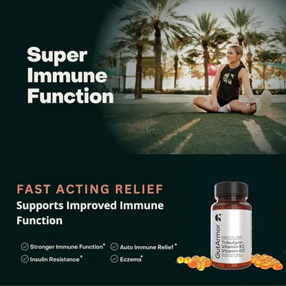 GutArmor Tributyrin Vitamin Complex, 180 Softgels, 350mg Butyrate with D3 3000IU & K2 120mcg, Gut Health Support