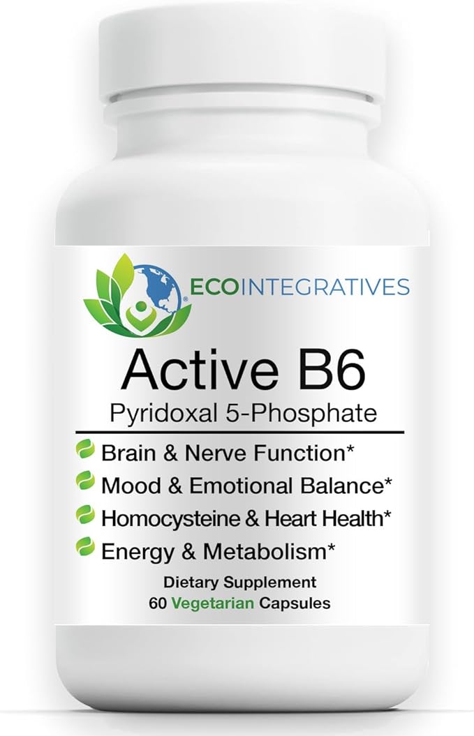 EcoIntegratives® Active B6 – 33.8 mg Pyridoxal 5-Phosphate (P5P), High Potency Active Vitamin B6 for Energy, Mood, Nerve and Heart Support* – Non-GMO, Gluten Free, 60 Vegetarian Capsules