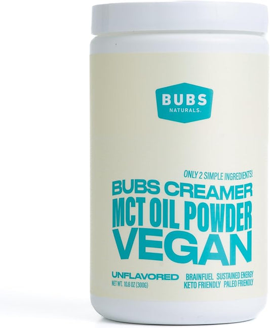 BUBS Naturals MCT Oil Powder - Premium MCT Oil & Keto Coffee Creamer - Vegan & Paleo Friendly - Healthy Coconut Fats + Low Carb - Dairy-Free Energy Source for Shakes, Smoothies & Baking (10.6 oz)
