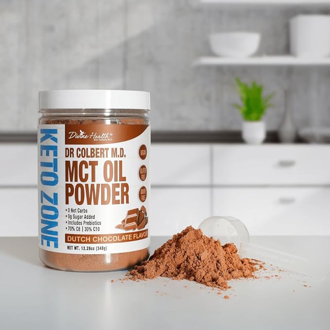 Divine Health Dr. Colbert's Keto Zone MCT Oil Powder | Dutch Chocolate Flavor | 70% C8 | 30% C10 | All Natural Keto Approved for Ketosis | 0 Net Carbs | Gluten Free | 30 Day Supply | 348g |