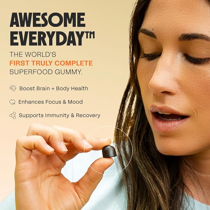 Awesome Everyday Superfood Gummies for Adults – Daily Multivitamin for Women & Men - EAAs, Mushrooms & Adaptogens - Vegan, No Artificial Flavors, Colors or Seed Oils - Essential Amino Acids - 28 Count