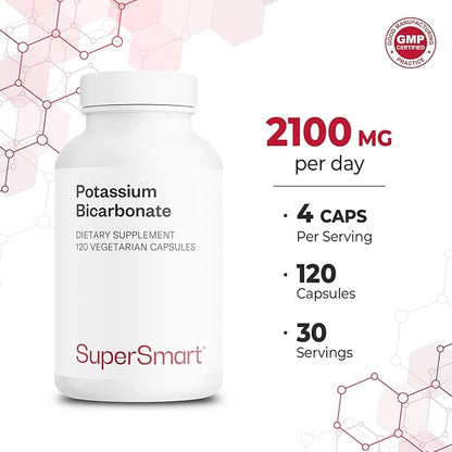 Supersmart - Potassium Bicarbonate 5400mg per Day (High Dose) - Electrolyte Mineral - Acid-Base Balance pH - Heart, Muscle & Nerve Health | Non-GMO & Gluten Free - 120 Vegetarian Capsules