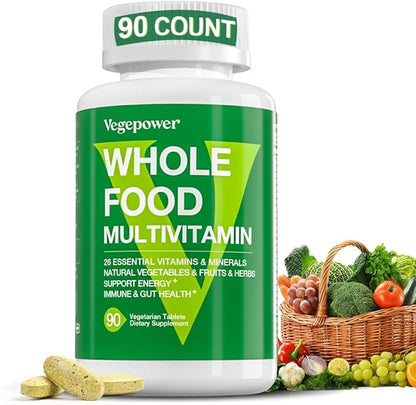 Vegan Whole Food Multivitamin with Iron, Daily Multivitamin for Men and Women, Methylated Multi Vitamins, B-Complex, Fruits & Vegetables, Enzymes, Omegas, Mushroom, Non-GMO, 90 Count