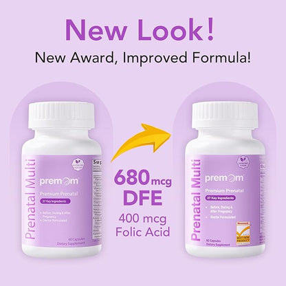 Premom Prenatal Vitamins for Women - Conception for Her Multivitamin: 27 Nutrients, Includes 680mcg Methyl Folate + Choline + Iron, Traceable Ingredient, Fertility Supplements for Women -30 Day Supply