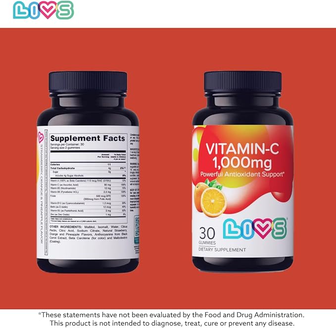 Vitamin C 1000mg Gummies for Kids & Adults | antioxidants & Immune Support Supplement | Hair, Skin and Nails Vitamins for Women & Men | Vegen & Free from GMO & Gluten - 1000mg VIT C/Dose - 30 ct