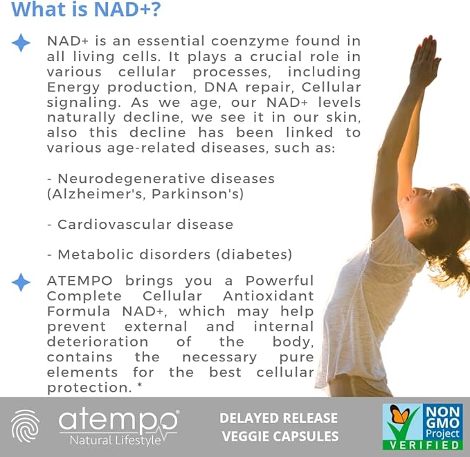 NAD+ Supplement 1000 mg High Absorption – Supports Energy, Cellular Health, Brain Function, and Healthy Aging – Pure NAD Formula with 60 Capsules