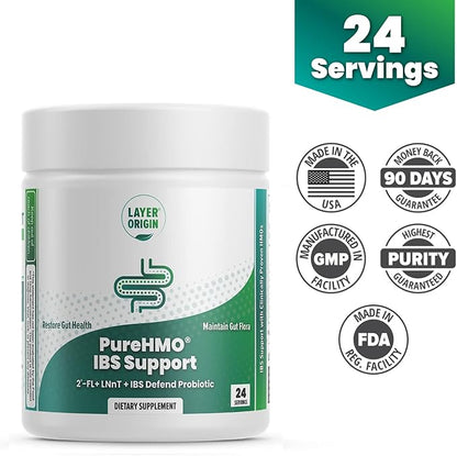 Layer Origin PureHMO IBS Support - Clinically Tested Super Prebiotic + Probiotic for IBS - Strengthen Gut Barriers and Restore Your Gut Functions