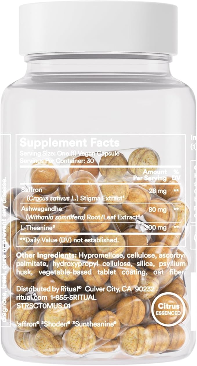 Ritual Stress Relief Supplement Shoden® Ashwagandha, Suntheanine® L-Theanine, and Saffron as affron®* BioSeries with 8-Hour Release to Support Natural Cortisol Response and Promote Calm, 30 Day