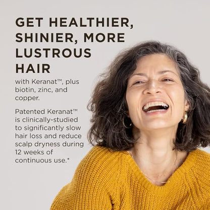 Solgar Hair Growth Supplement for Thicker Fuller Hair with Keranat Oil, Biotin, Zinc and Copper, Hair Health Supplement, Age-Defying Nutrition for Men and Women, 30 Servings
