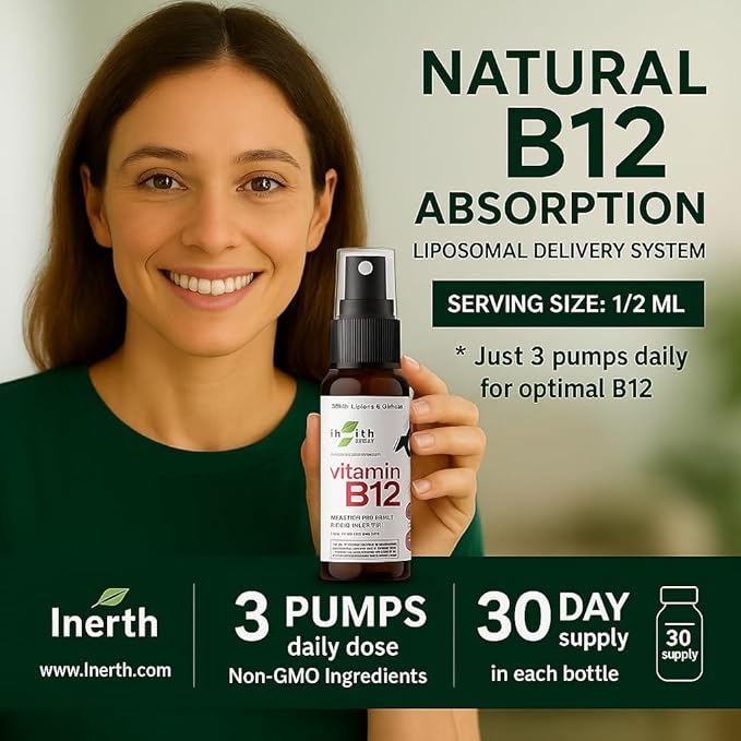 InErth Liposomal Vitamin B12 Liquid Drops - 1000 mcg Maximum Absorption Sublingual Methylcobalamin for Energy, Metabolism, Nervous System Immune Support - Vegan VIT B12 Complex Supplement 1 Fl Oz (1)
