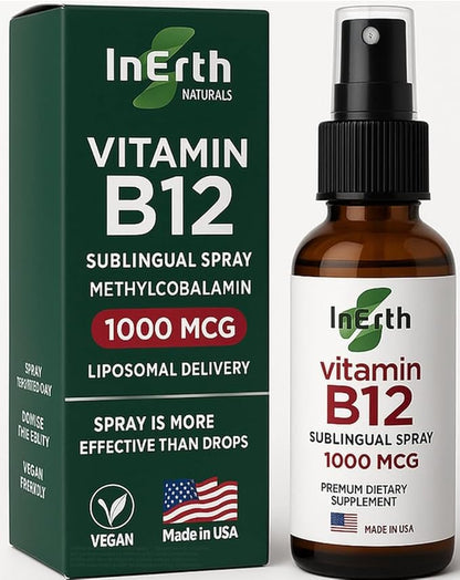 InErth Liposomal Vitamin B12 Liquid Drops - 1000 mcg Maximum Absorption Sublingual Methylcobalamin for Energy, Metabolism, Nervous System Immune Support - Vegan VIT B12 Complex Supplement 1 Fl Oz (1)