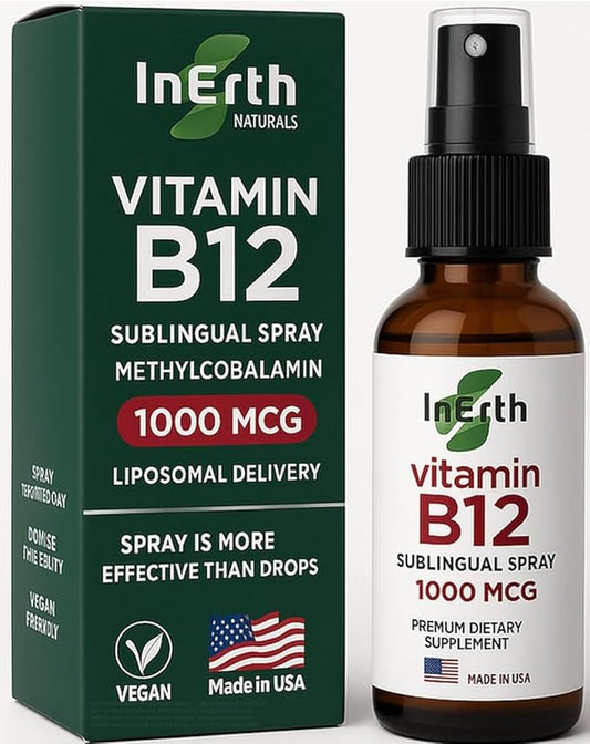 InErth Liposomal Vitamin B12 Liquid Drops - 1000 mcg Maximum Absorption Sublingual Methylcobalamin for Energy, Metabolism, Nervous System Immune Support - Vegan VIT B12 Complex Supplement 1 Fl Oz (1)