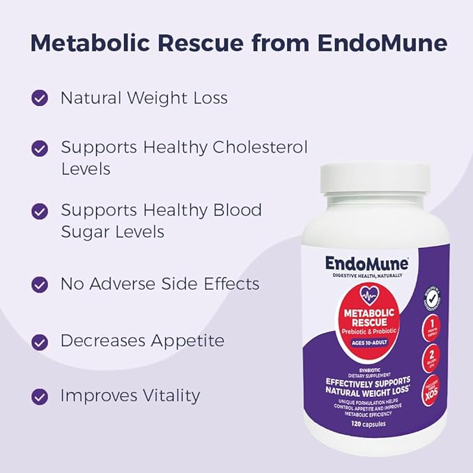 Endomune Metabolic Rescue Prebiotic and Probiotic | Physician Formulated | 120 Vegetarian Capsules | Weightloss