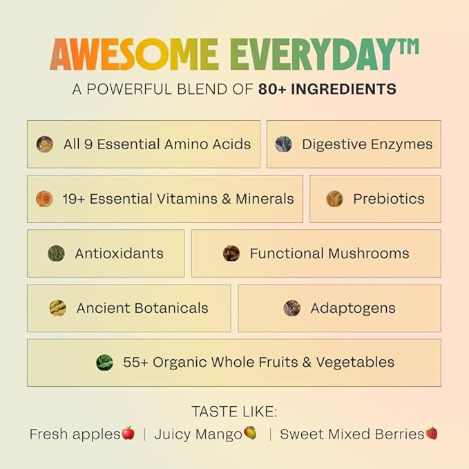 Awesome Everyday Superfood Gummies for Kids & Teens – Multivitamin for Boys & Girls - EAAs, Mushrooms & Adaptogens - Vegan, No Artificial Flavors, Colors or Seed Oils - Ages 2-15 - 28 Count