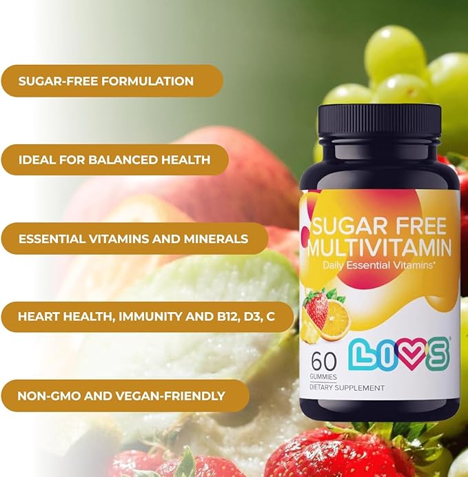 Sugar Free Multivitamin Gummies for Adults & Kids – Vegan Gummy Vitamin with A, C, D, B-Complex (B3, B5, B6, B12), Biotin & Zinc | Multivitamin Supplements for Overall Wellness & Support - 60 Ct