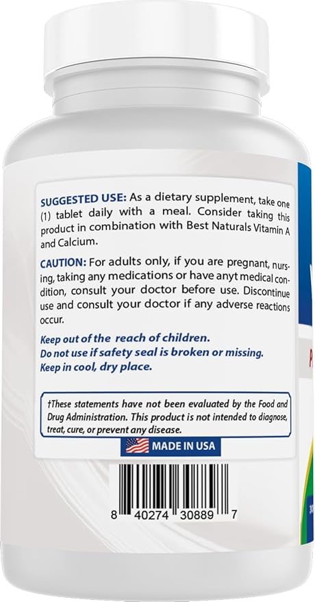 Best Naturals Vitamin D3 2000 IU – 300 Tablets – Made in USA, Non-GMO, Gluten Free, No Artificial Color, Flavor or Preservatives – Dietary Supplement.