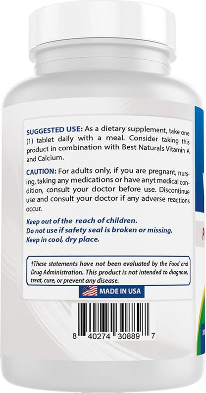 Best Naturals Vitamin D3 2000 IU – 300 Tablets – Made in USA, Non-GMO, Gluten Free, No Artificial Color, Flavor or Preservatives – Dietary Supplement.