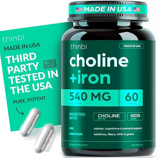 Choline & Iron Prenatal Supplement for women – 500mg Choline + 40mg Iron (Ferrous Fumarate), Choline Supplements for Pregnancy Brain & Memory Support – Cognitive & Metabolic Health, Vegan –30 Servings