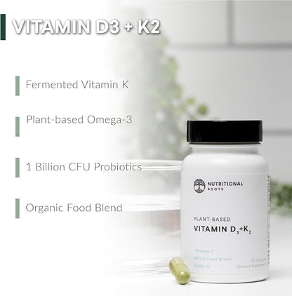 Vitamin D3 & K2-5,000 iu - 1 Billion CFU Probiotics - Algal Omega 3 DHA - Immune Support - Dietary Supplement - Vegan Formula - 1 Month Supply - 30 Capsules
