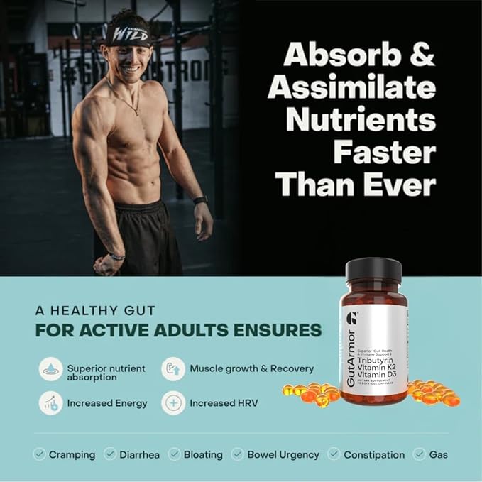 GutArmor Tributyrin Vitamin Complex, 180 Softgels, 350mg Butyrate with D3 3000IU & K2 120mcg, Gut Health Support