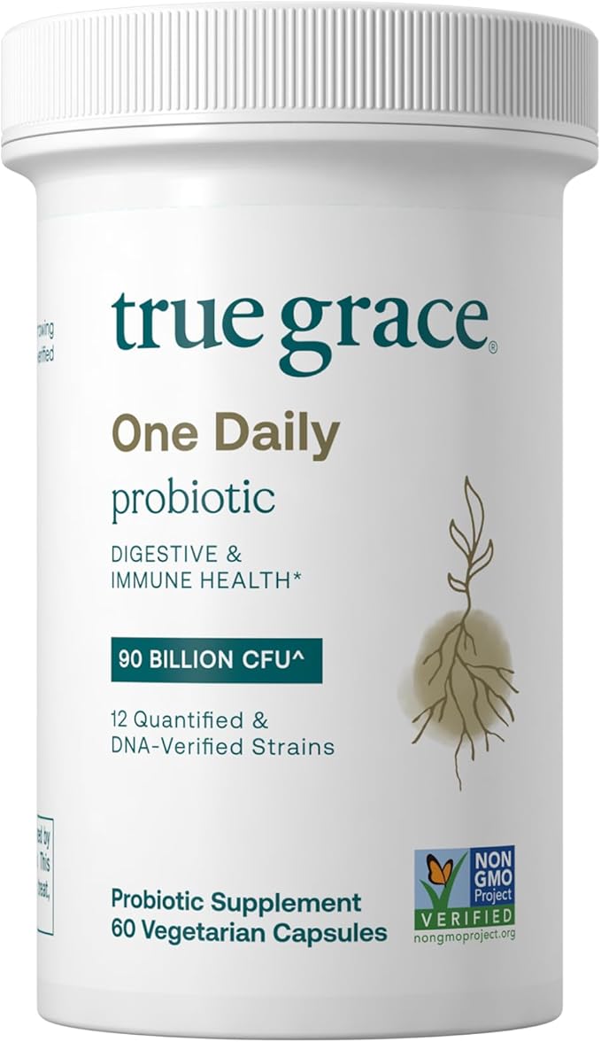 True Grace One Daily Probiotic - 60 Vegetarian Capsules - 90 Billion CFU - Gut, Digestive & Immune Health Support Blend with Prebiotic Fiber - Gluten & Soy Free - 60 Servings