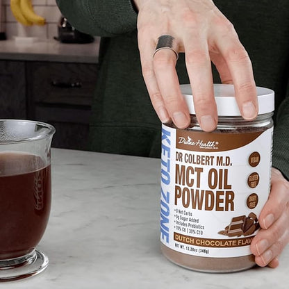 Divine Health Dr. Colbert's Keto Zone MCT Oil Powder | Dutch Chocolate Flavor | 70% C8 | 30% C10 | All Natural Keto Approved for Ketosis | 0 Net Carbs | Gluten Free | 30 Day Supply | 348g |
