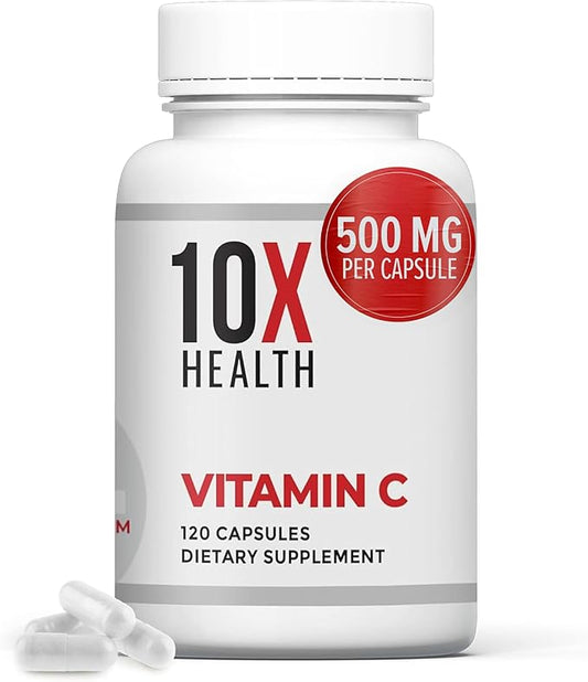 10X Health Vitamin C 1000mg - 120 Capsules Vitamin C, High Dose Ascorbic Acid for Immunity, Antioxidant Protection, Collagen & Tissue Support for Adults - VitaminC 1000 mg - Non-GMO, Gluten-Free
