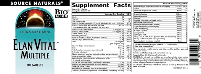 Source Naturals Elan Vital Multiple, for Multiple Body System Support* - 90 Tablets