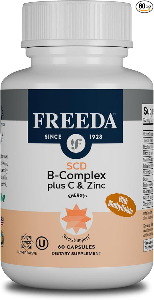 FREEDA SCD B-Complex with Vitamin C & Zinc | Methylfolate & Active B12 | Vegan, Kosher (60 Capsules)