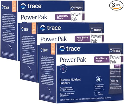 Trace Minerals Power Pak - Daily Health Support Supplement with Vitamins & Minerals - Power Packet Aids Immune Health & Hydration - Mix Powder Supports Bodily Functions - Acai Berry (90 Servings)