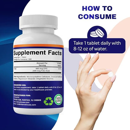 Vitamatic Folic Acid 400 mcg - 500 Vegetarian Tablets - Vitamin B9-2 Pack