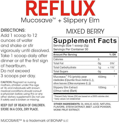 Reflux - Digestive Supplement - Each Tub = 30 Scoops = 30 Servings - Mucosal Support for Acid Issues - with Mucosave FG and Slippery Elm Bark (1 Tub)