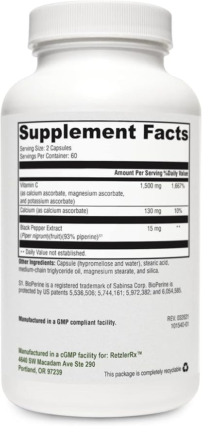 RetzlerRx® Synergy C 1500 mg by Dr. RetzlerRx™ - Advanced High-Potency Vitamin C Formula - Immune Support, Antioxidant Protection & Skin Health*