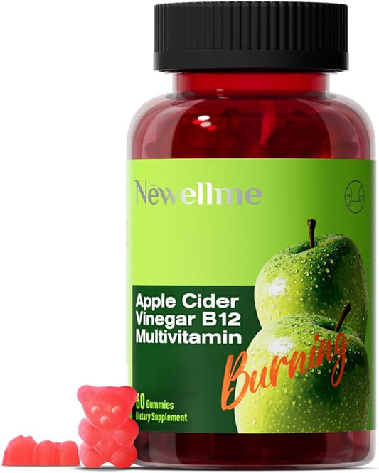 Sugar-Free Apple Cider Vinegar (ACV) Gummies with The Mother & B12, Vegan, Non-GMO, Gluten- & Gelatin-Free, 60 Count, Great Taste, Keto-Friendly